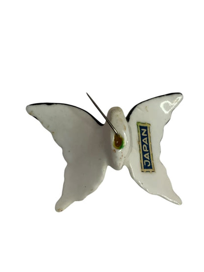 Vintage Japan Porcelain Butterfly Pinback 1.75" Handpainted