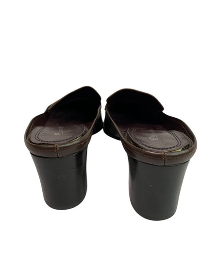 Size 8.5M Etienne Aigner Womens Sharon Block Heel Loafer Mule Brown Leather