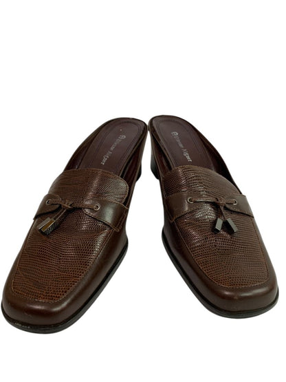 Size 8.5M Etienne Aigner Womens Sharon Block Heel Loafer Mule Brown Leather