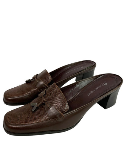 Size 8.5M Etienne Aigner Womens Sharon Block Heel Loafer Mule Brown Leather