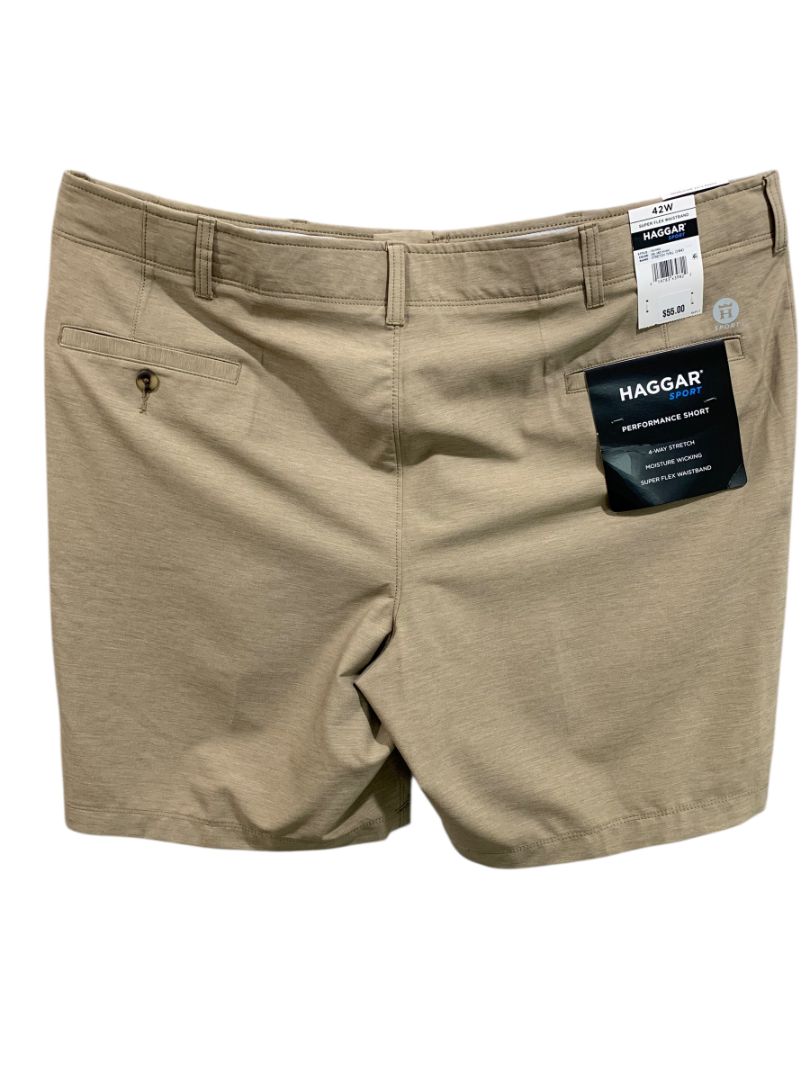 Size 42W Haggar Sport Mens Brown New Performance Shorts 9" Inseam