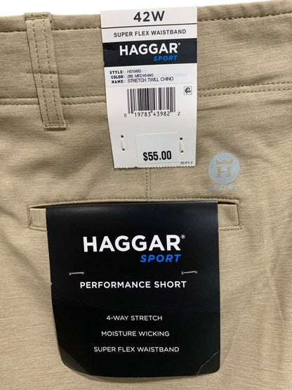 Size 42W Haggar Sport Mens Brown New Performance Shorts 9" Inseam