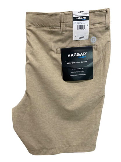 Size 42W Haggar Sport Mens Brown New Performance Shorts 9" Inseam