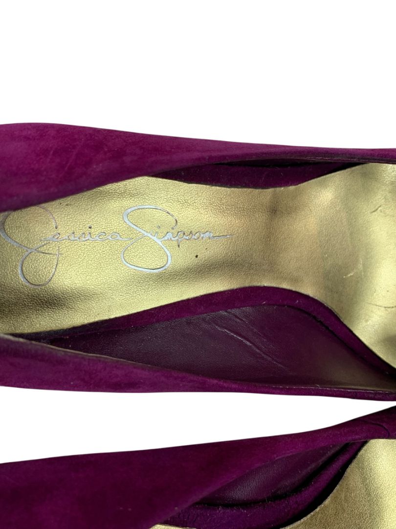 Size 7.5 Jessica Simpson Womens Oscar Purple Faux Suede Heels Gold Flaws