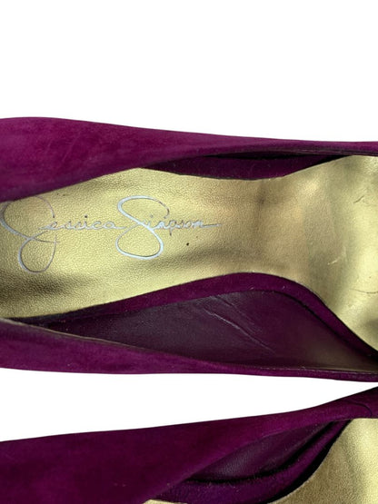 Size 7.5 Jessica Simpson Womens Oscar Purple Faux Suede Heels Gold Flaws
