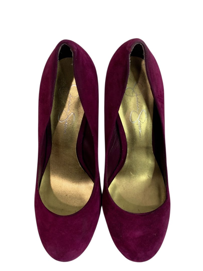 Size 7.5 Jessica Simpson Womens Oscar Purple Faux Suede Heels Gold Flaws
