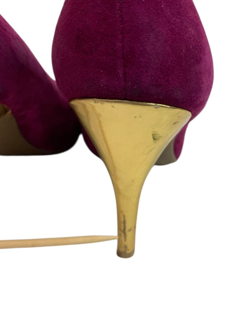 Size 7.5 Jessica Simpson Womens Oscar Purple Faux Suede Heels Gold Flaws