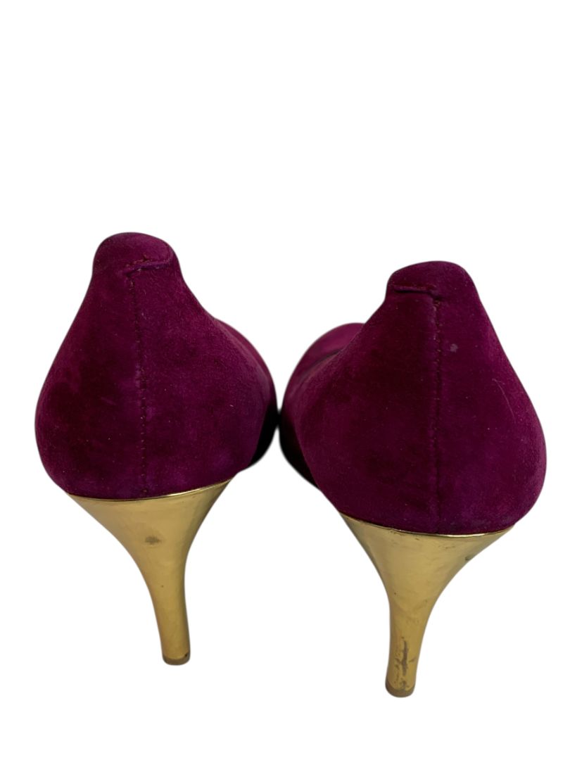 Size 7.5 Jessica Simpson Womens Oscar Purple Faux Suede Heels Gold Flaws