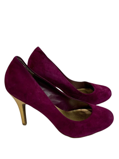 Size 7.5 Jessica Simpson Womens Oscar Purple Faux Suede Heels Gold Flaws