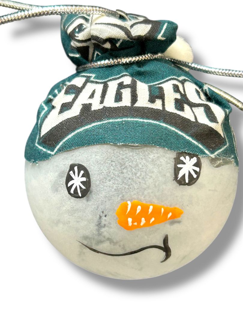 Philadelphia Eagles Frosted Glass Painted Ornament Snowman 2.6"