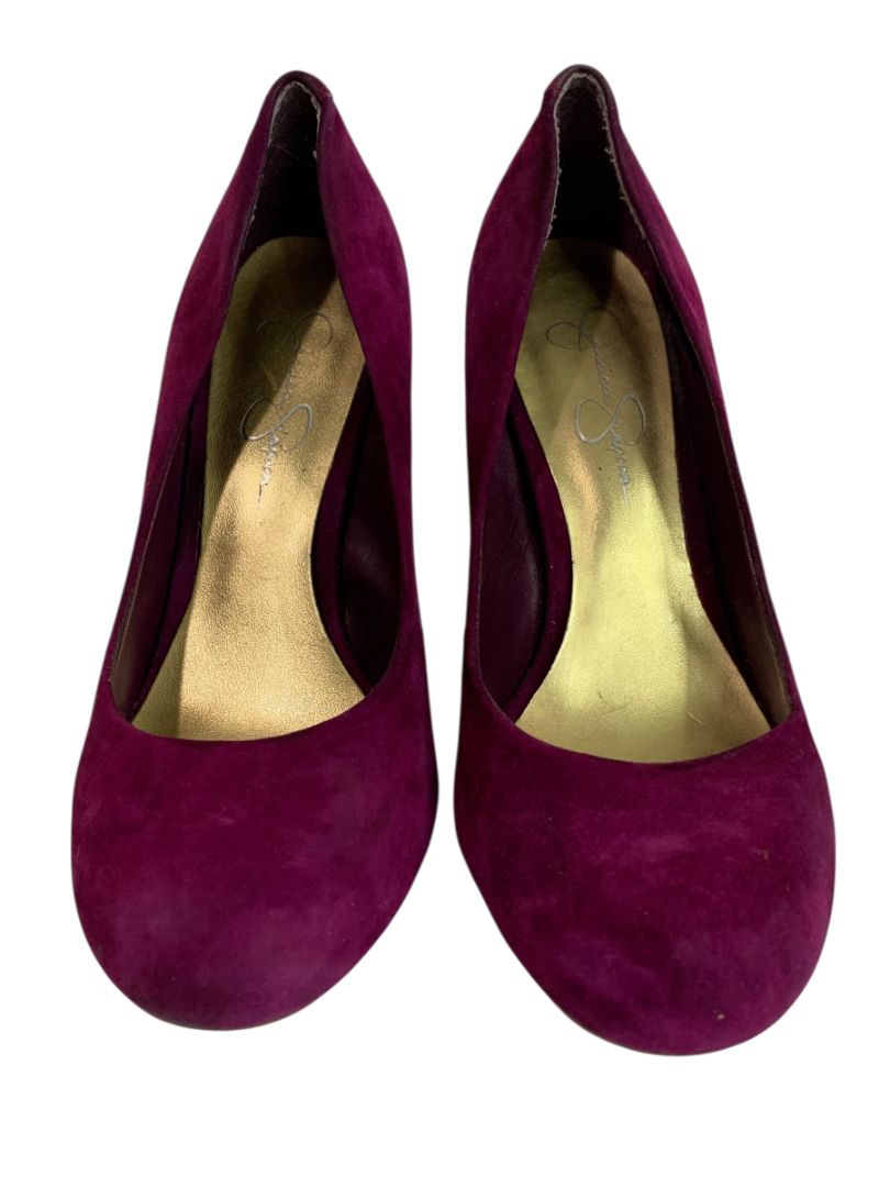 Size 7.5 Jessica Simpson Womens Oscar Purple Faux Suede Heels Gold Flaws