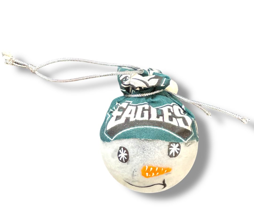 Philadelphia Eagles Frosted Glass Painted Ornament Snowman 2.6"