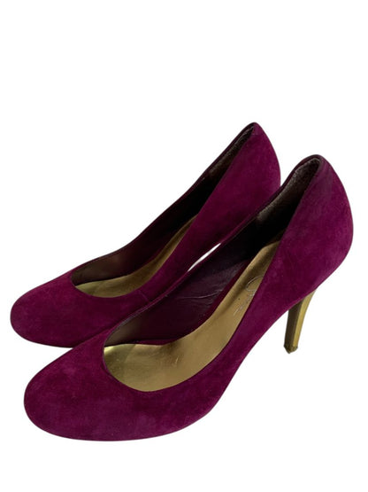 Size 7.5 Jessica Simpson Womens Oscar Purple Faux Suede Heels Gold Flaws