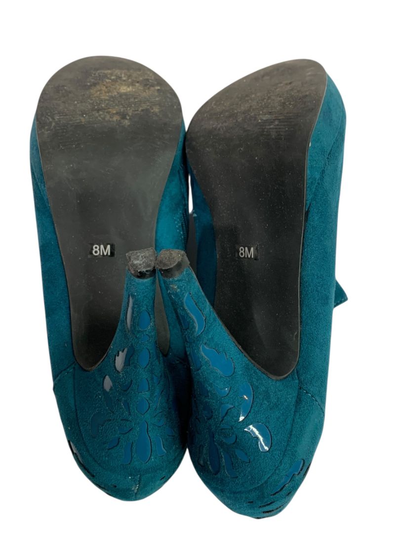 Size 8M Impo Womens Faux Suede Teal Lasercut 4.25" Heel Shoes