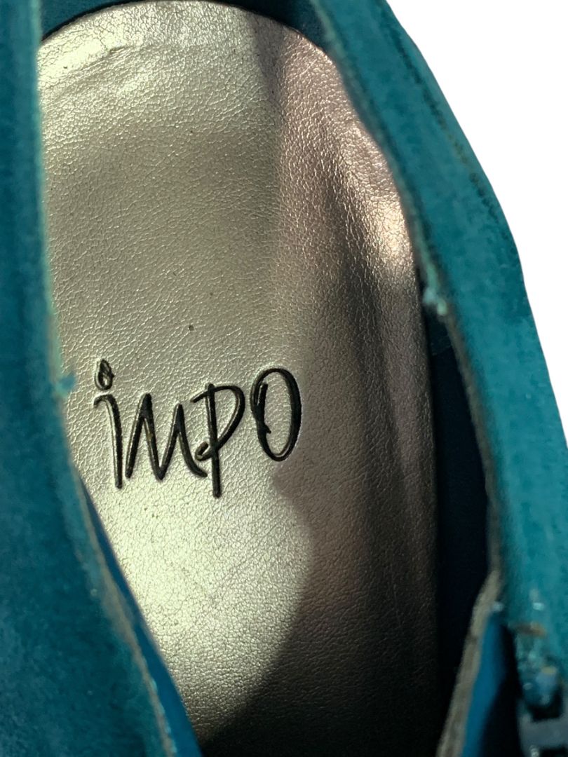 Size 8M Impo Womens Faux Suede Teal Lasercut 4.25" Heel Shoes