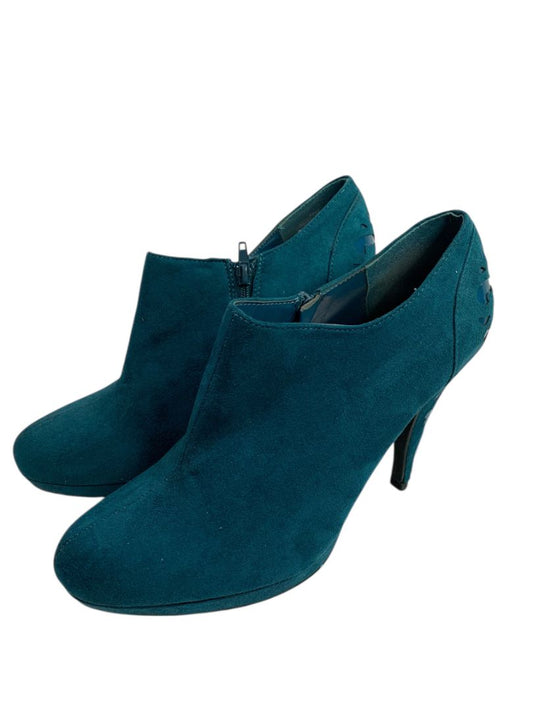Size 8M Impo Womens Faux Suede Teal Lasercut 4.25" Heel Shoes