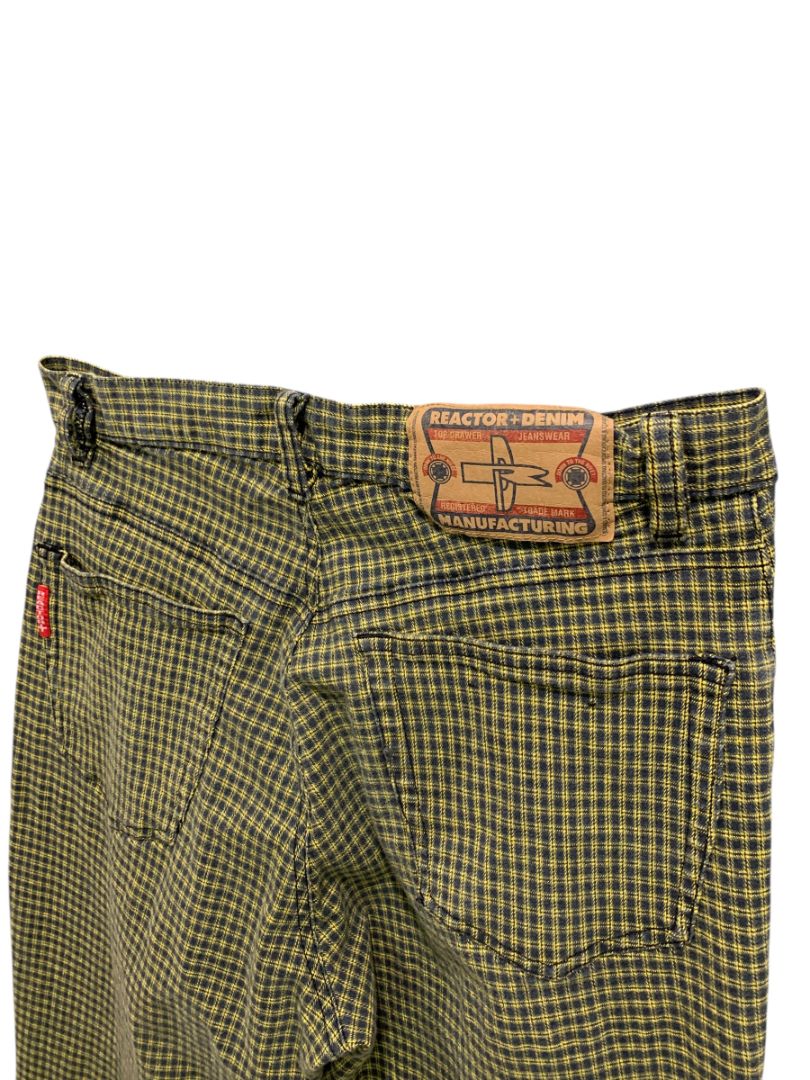 Size 32 x 34 Reactor Denim Mens Yellow Plaid Tapered Fitted Jeans