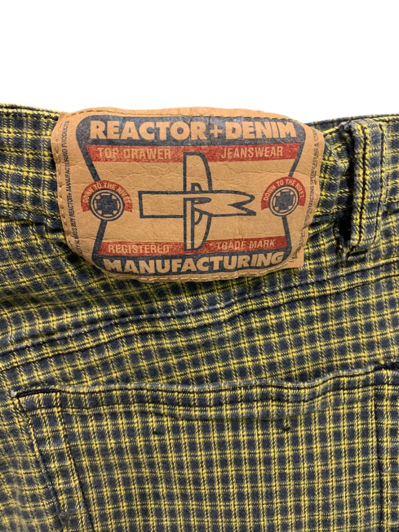 Size 32 x 34 Reactor Denim Mens Yellow Plaid Tapered Fitted Jeans