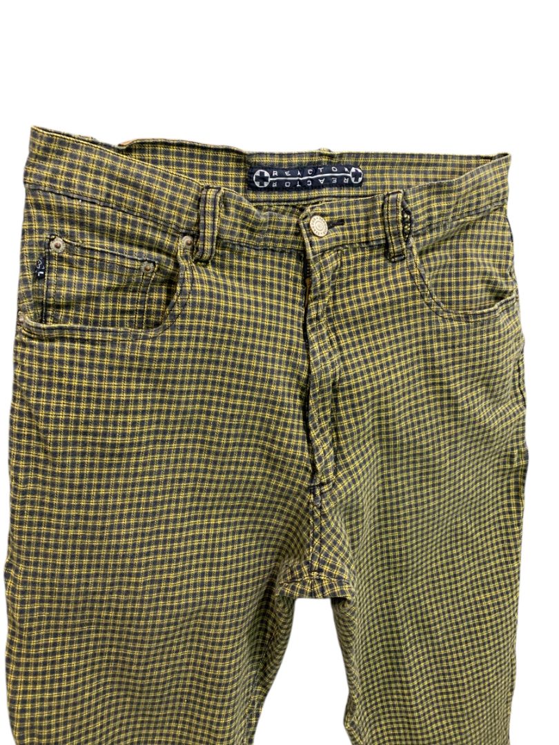 Size 32 x 34 Reactor Denim Mens Yellow Plaid Tapered Fitted Jeans