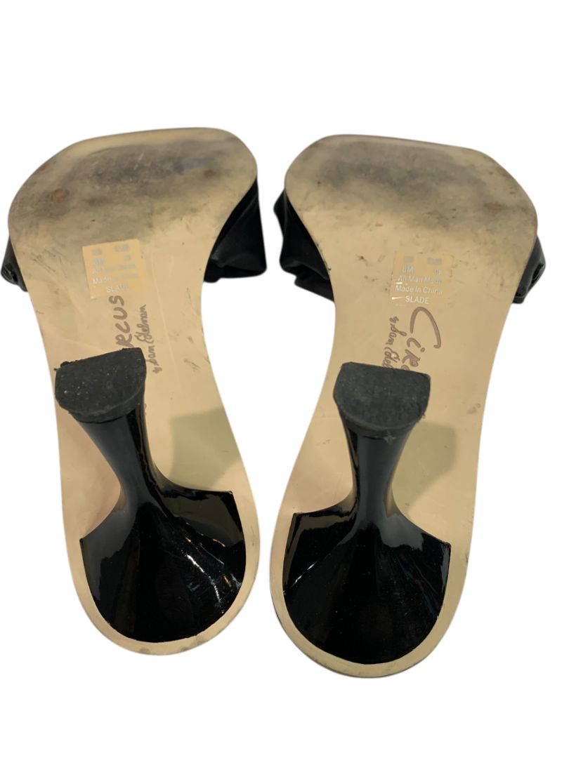 Size 8M Circus by Sam Edelman Slade Black Leather 3" Heel Slides
