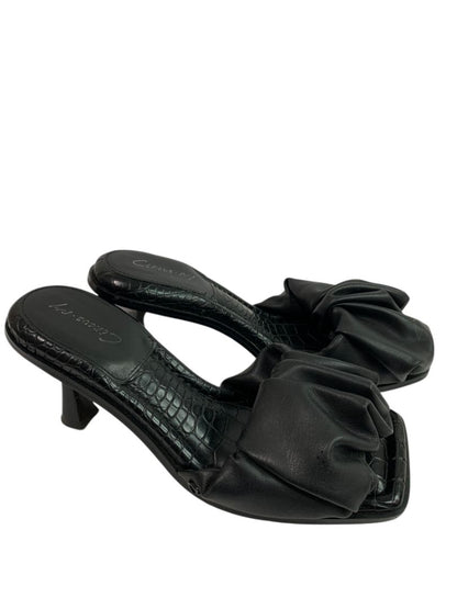 Size 8M Circus by Sam Edelman Slade Black Leather 3" Heel Slides