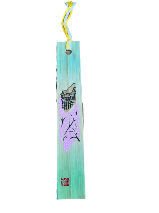 Japanese Cherry Blossom Bamboo Wood Painted Bookmark NEW