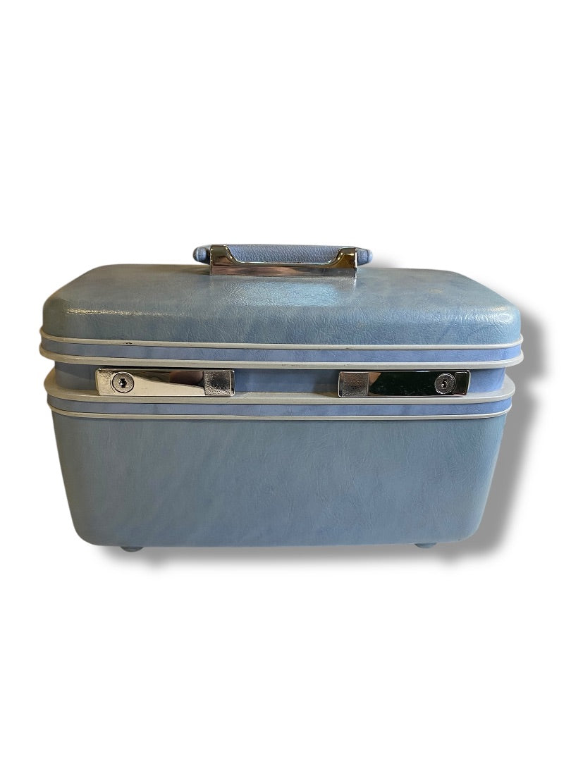 Vintage Samsonite Sky Blue Train Travel Case Mirror Travel Organizer