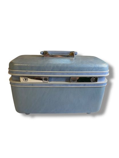 Vintage Samsonite Sky Blue Train Travel Case Mirror Travel Organizer