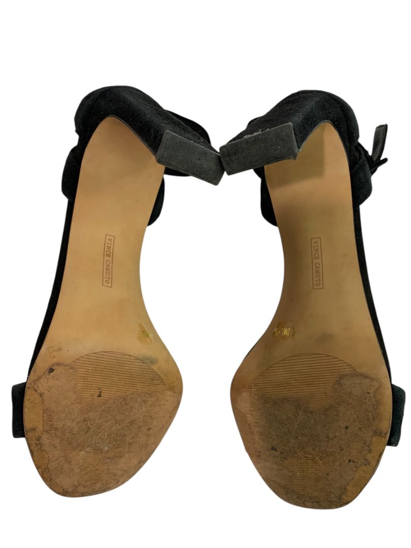 Size 8.5 Vince Camuto Black Microfiber Sandal 4" Heels Ankle Strap