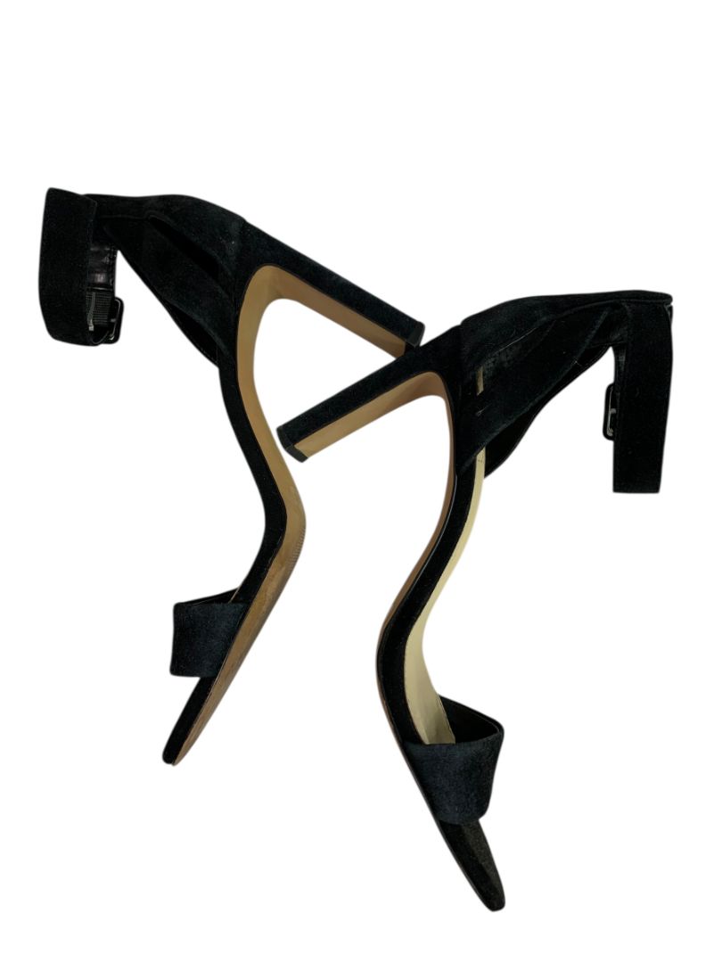 Size 8.5 Vince Camuto Black Microfiber Sandal 4" Heels Ankle Strap