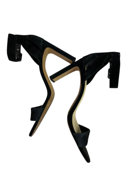 Size 8.5 Vince Camuto Black Microfiber Sandal 4" Heels Ankle Strap