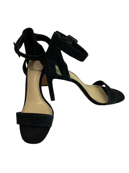 Size 8.5 Vince Camuto Black Microfiber Sandal 4" Heels Ankle Strap