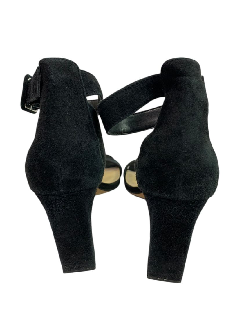 Size 8.5 Vince Camuto Black Microfiber Sandal 4" Heels Ankle Strap