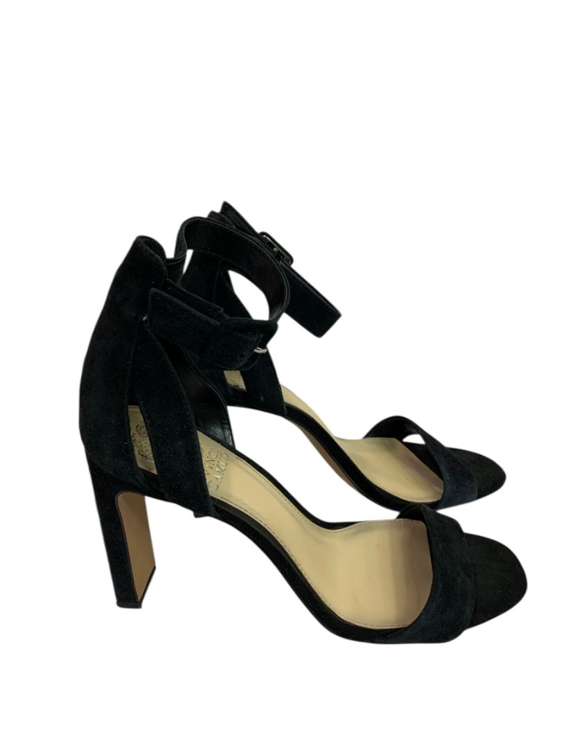 Size 8.5 Vince Camuto Black Microfiber Sandal 4" Heels Ankle Strap