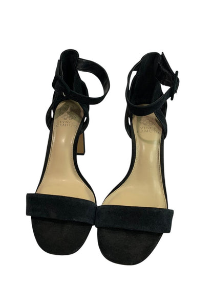 Size 8.5 Vince Camuto Black Microfiber Sandal 4" Heels Ankle Strap