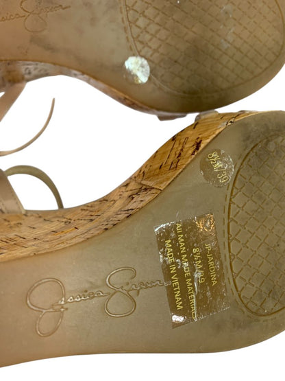 Size 8.5M Jessica Simpson Cork Wedge Platform Sandals Taupe