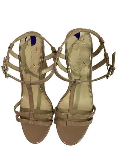 Size 8.5M Jessica Simpson Cork Wedge Platform Sandals Taupe