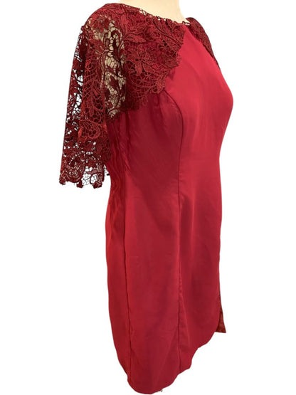 Size 14 A.W. Bridal Dark Red Sheath Dress Lace Overlay Sleeve Wine Burgundy