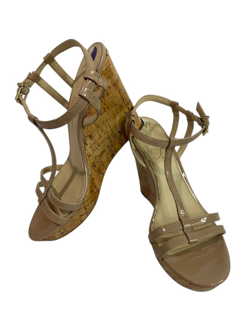 Size 8.5M Jessica Simpson Cork Wedge Platform Sandals Taupe