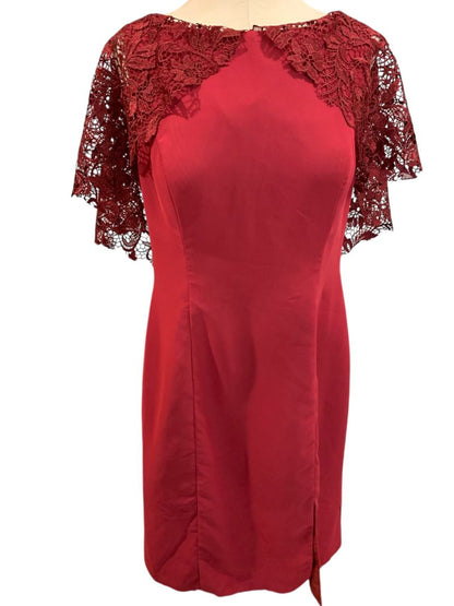 Size 14 A.W. Bridal Dark Red Sheath Dress Lace Overlay Sleeve Wine Burgundy