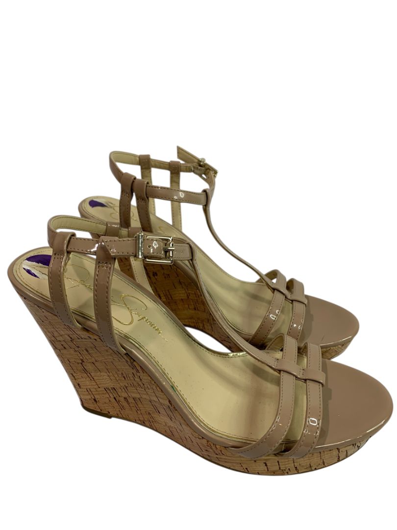 Size 8.5M Jessica Simpson Cork Wedge Platform Sandals Taupe