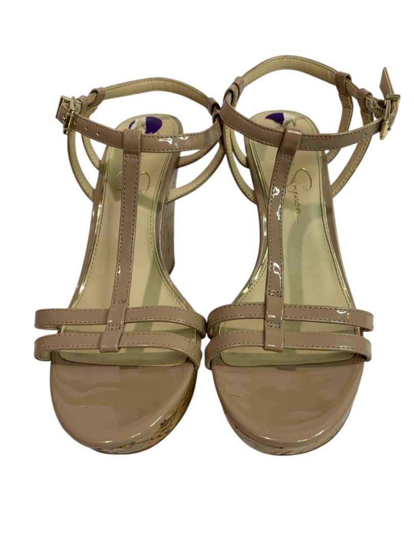 Size 8.5M Jessica Simpson Cork Wedge Platform Sandals Taupe