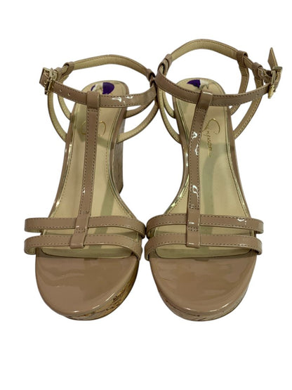 Size 8.5M Jessica Simpson Cork Wedge Platform Sandals Taupe