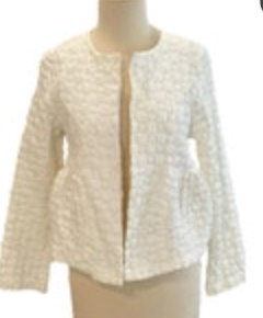Size Medium Lorain Croft Short White Textured Crop Jacket Fitted Gorgeous