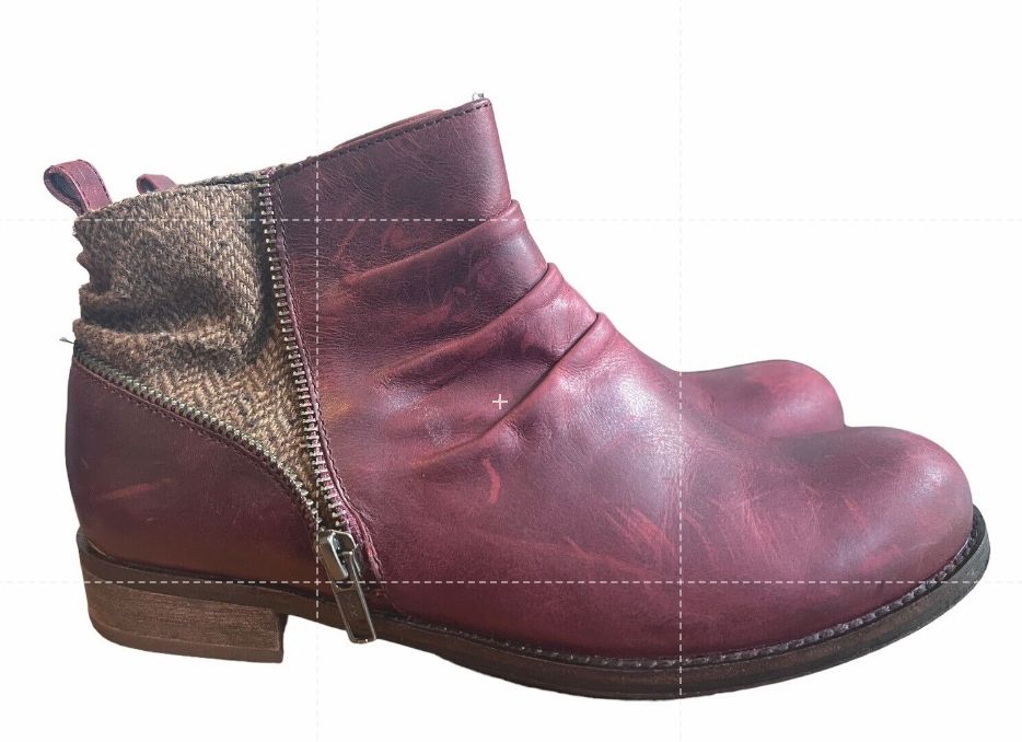 7.5 CAT CATERPILLAR KILEY Maroon Burgundy Leather Tweed Ankle Boots Zip