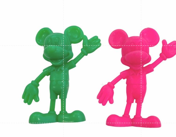 Vintage 1971 Marx Toys Neon Green Pink 6" Disney Mickey Mouse Figures Set Of 2