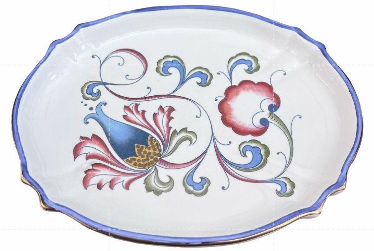 Italian Earthenware Floral Ceramic Glazed Handpainted Serving Dish Platter Italy