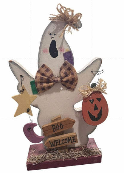 Wooden Ghost Halloween Decor Pumpkin Welcome Table Top Fall Decoration Painted
