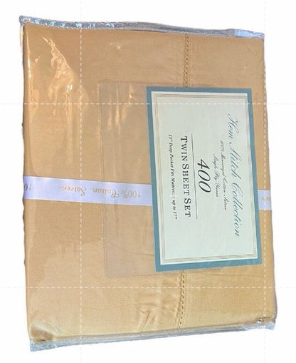 Twin 400 Thread Count Solid Sheet Set Gold Yellow Hem Stitch Collection New
