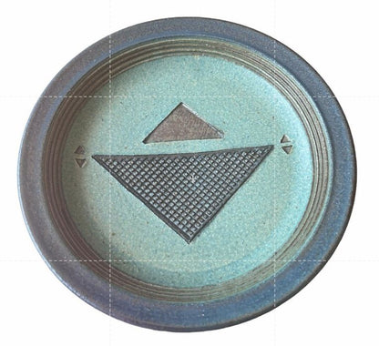Signed Linda Sheard Pottery Blue Teal Plate Geometric Earth Glaze Handmade